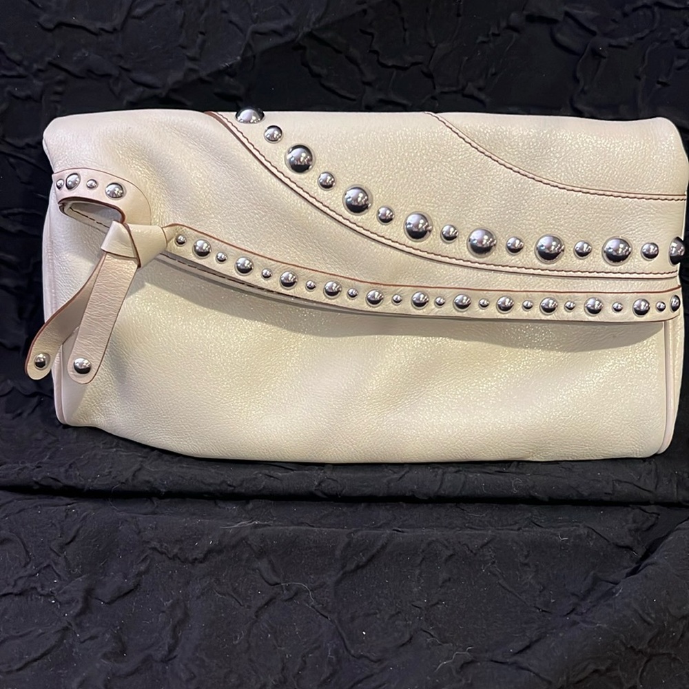 Studded Cream Leather Maxx New York Clutch